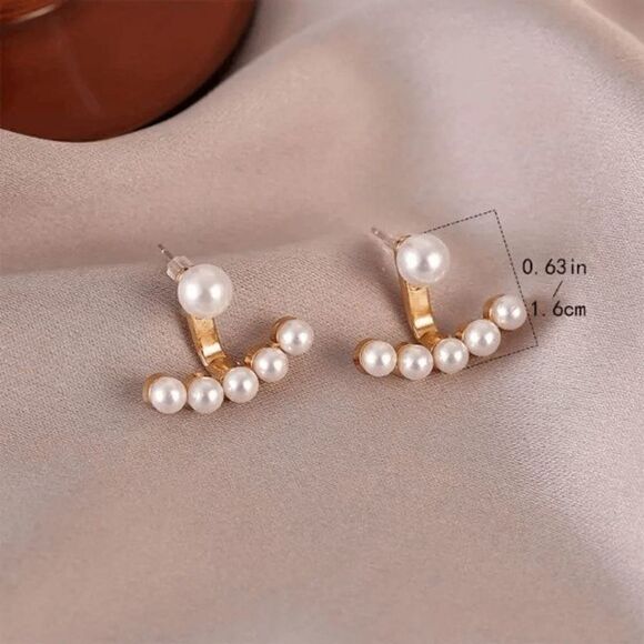 Gold Pearl Ear Crawler Jacket Stud Earrings - Picture 8 of 8